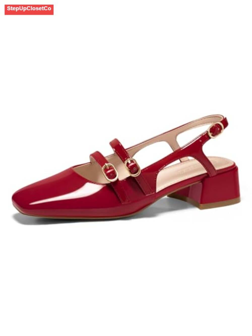 Mary Jane Slingback Pumps Square Toe Low Chunky Heels Wedding Dress Shoes
